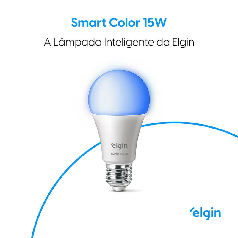 Lâmpada Elgin Smart Color 15 W (A70) acesa em azul